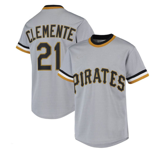 Pittsburgh Pirates #21 Roberto Clemente Road Cooperstown Collection Player Jersey - Gray Baseball Jerseys