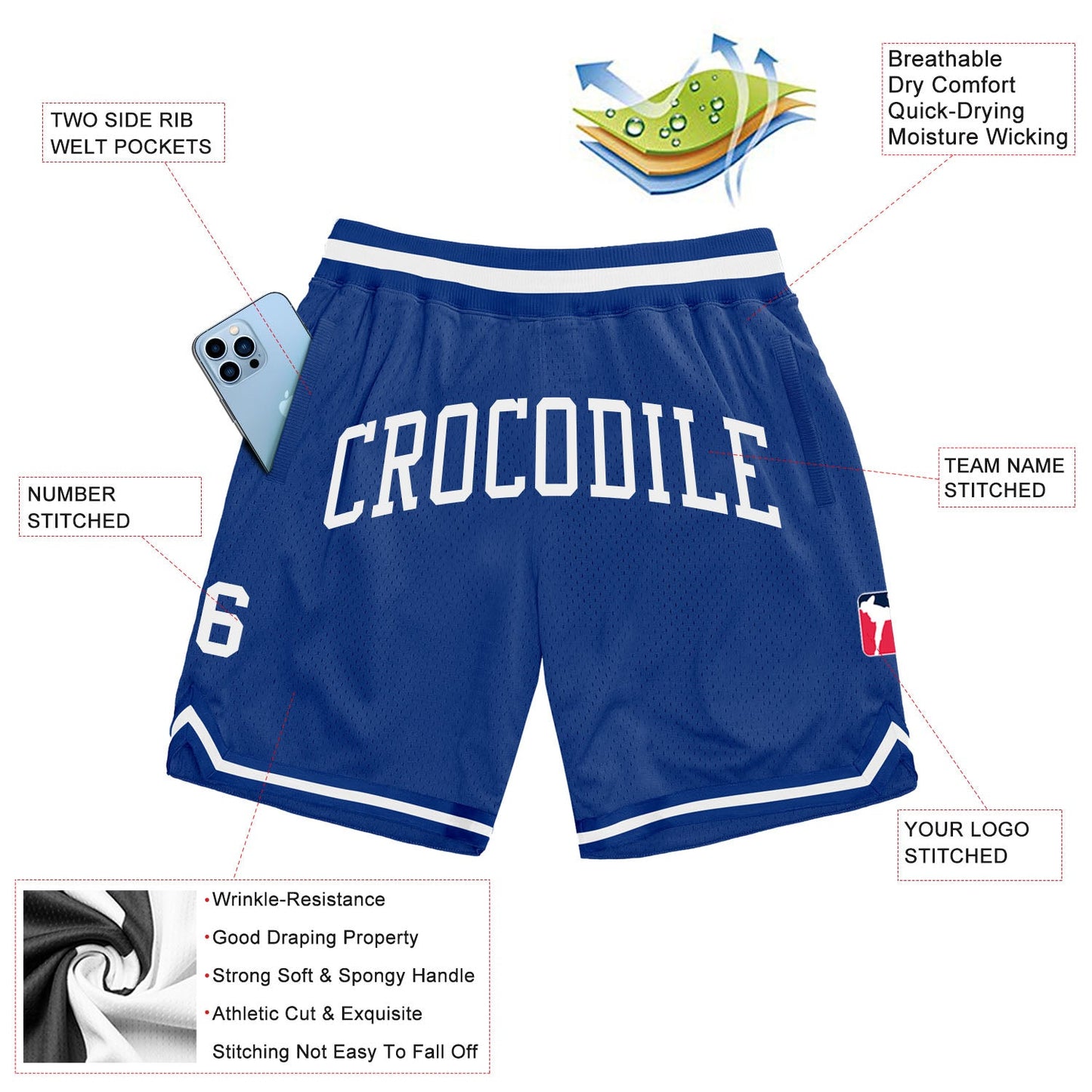 Custom Royal White Authentic Throwback Basketball Shorts