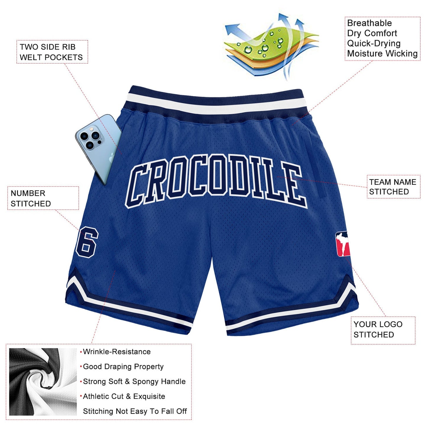 Custom Royal Navy-White Authentic Throwback Basketball Shorts