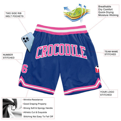 Custom Royal Pink-White Authentic Throwback Basketball Shorts