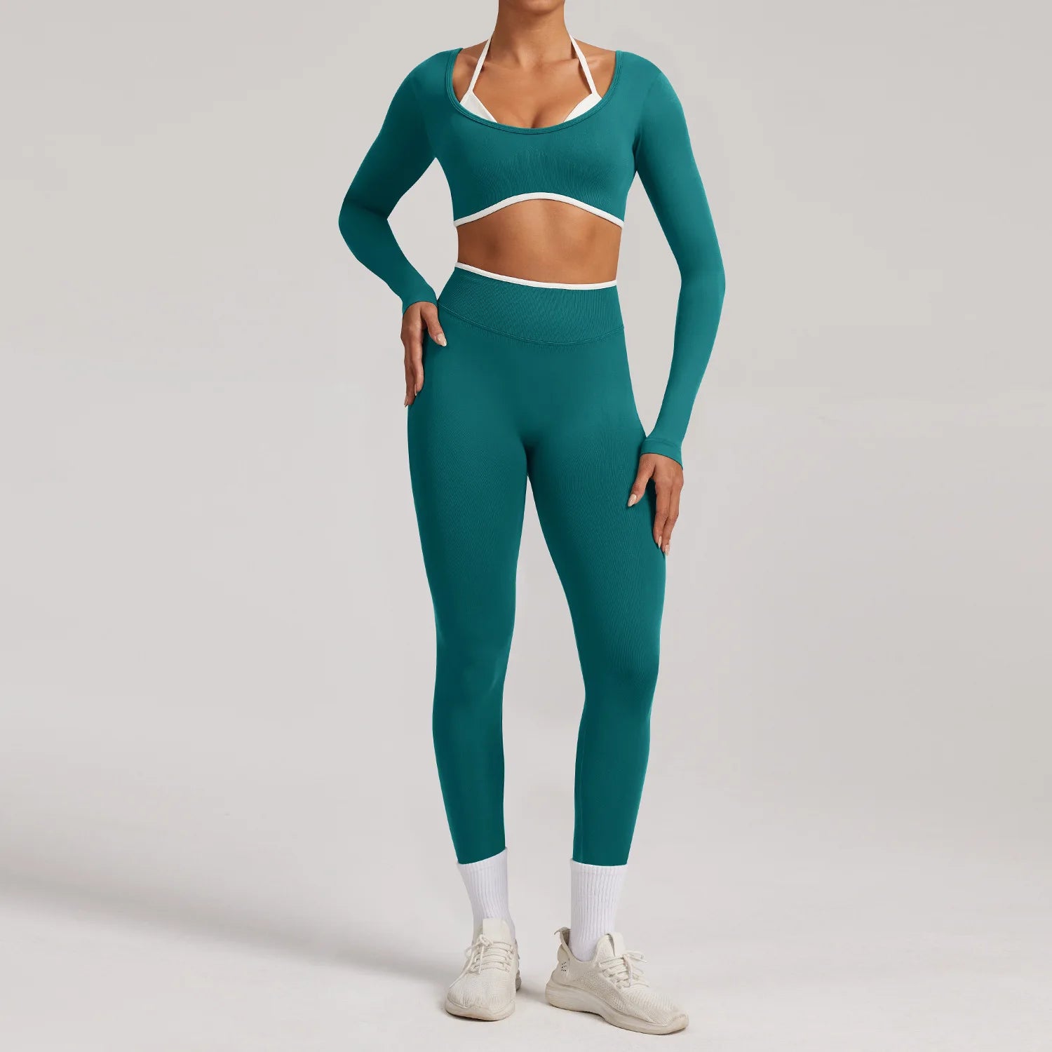 Seamless Yoga Set 2PCS Women Tracksuit Workout Outfits Sportswear Gym Clothes Fitness Leggings Sports Long Sleeves Athletic Wear
