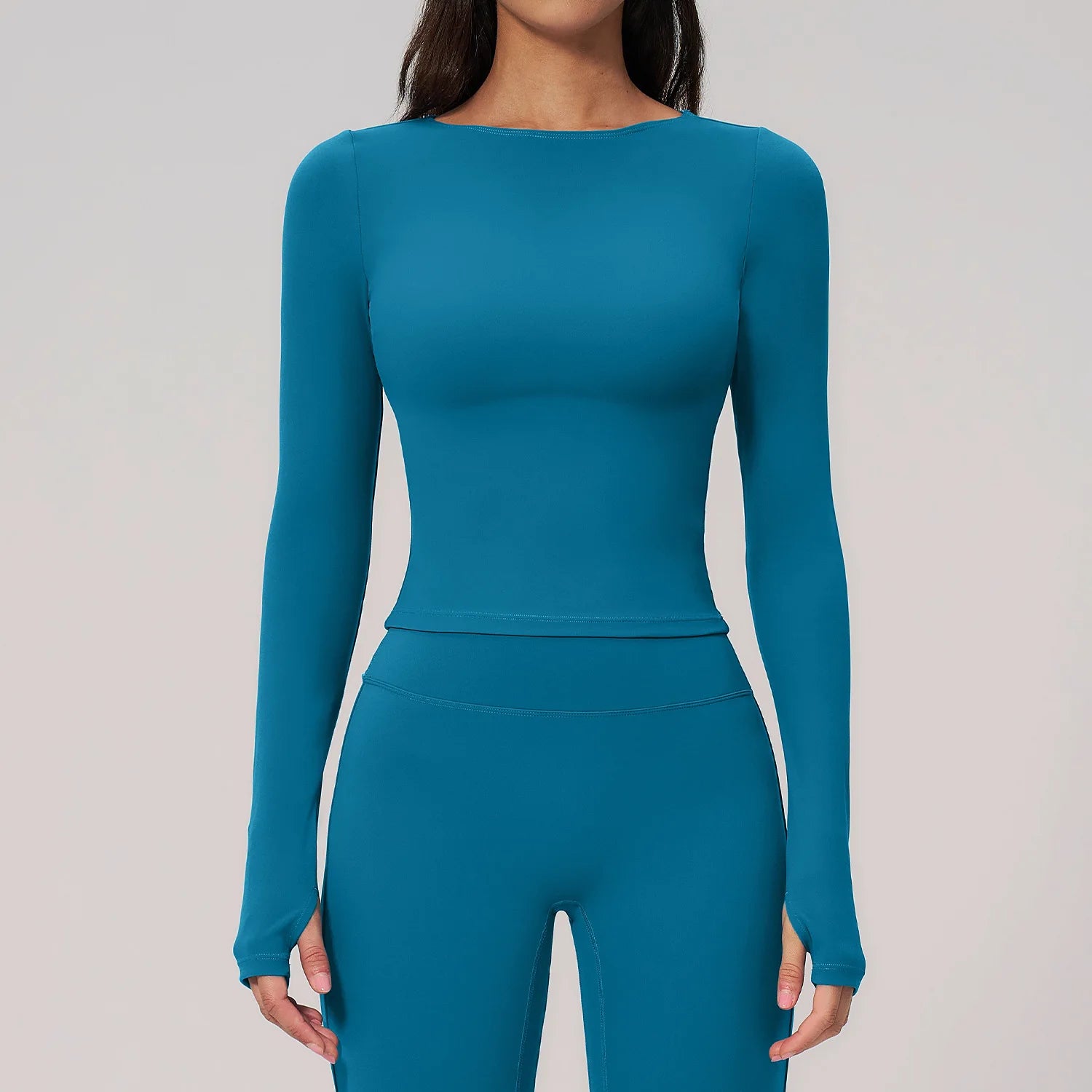 JUREN Women Yoga T-shirts Solid Sports Top Long Sleeve Gym Workout Running Shirts Exposed Navel Quick Dry Fitness Gym Sport Wear