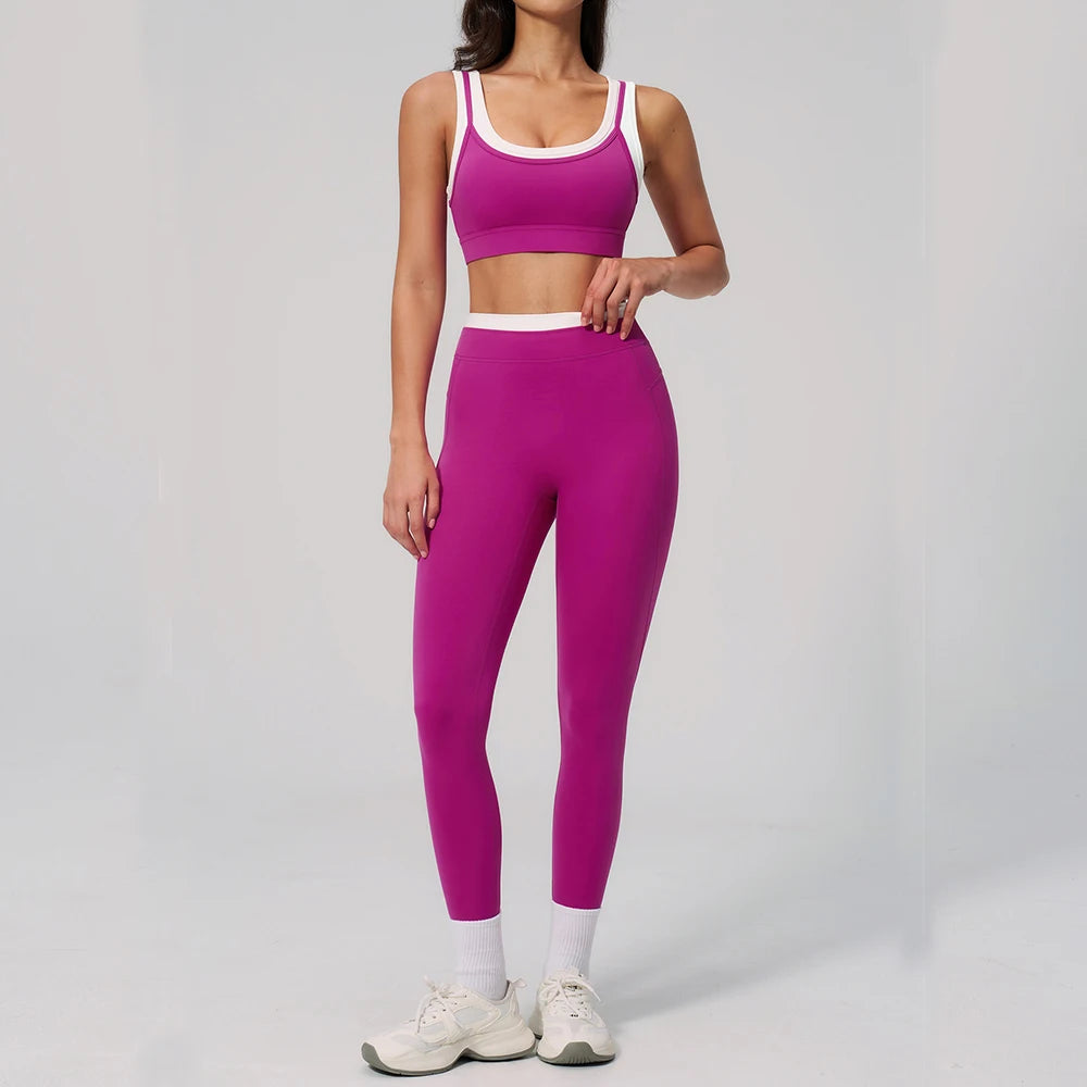 Women's Tracksuit 2PCS Yoga Set Athletic Wear Pilates Fitness Clothes Gym Outfits Workout Sets Push Up Sports Bra Leggings Suit