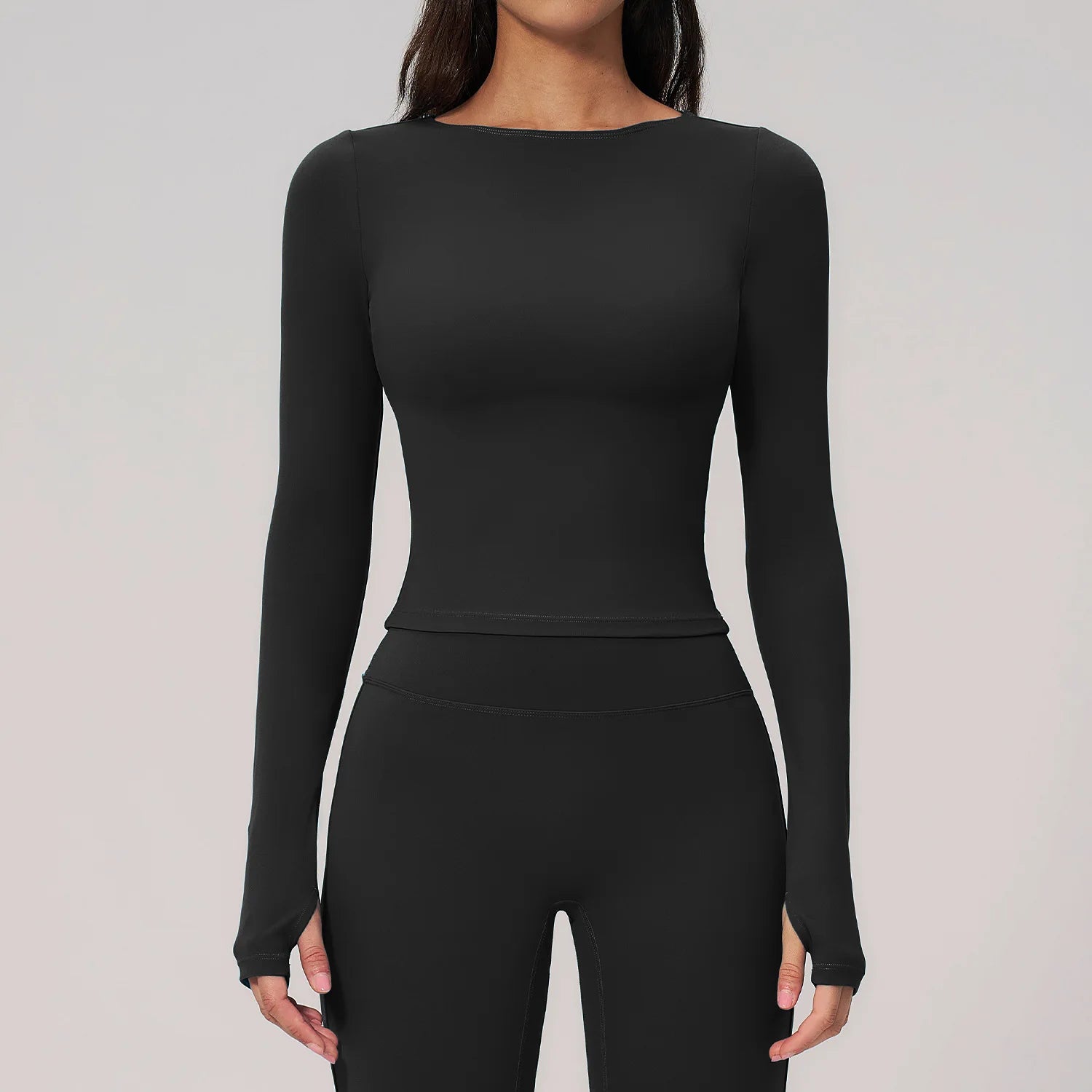 JUREN Women Yoga T-shirts Solid Sports Top Long Sleeve Gym Workout Running Shirts Exposed Navel Quick Dry Fitness Gym Sport Wear