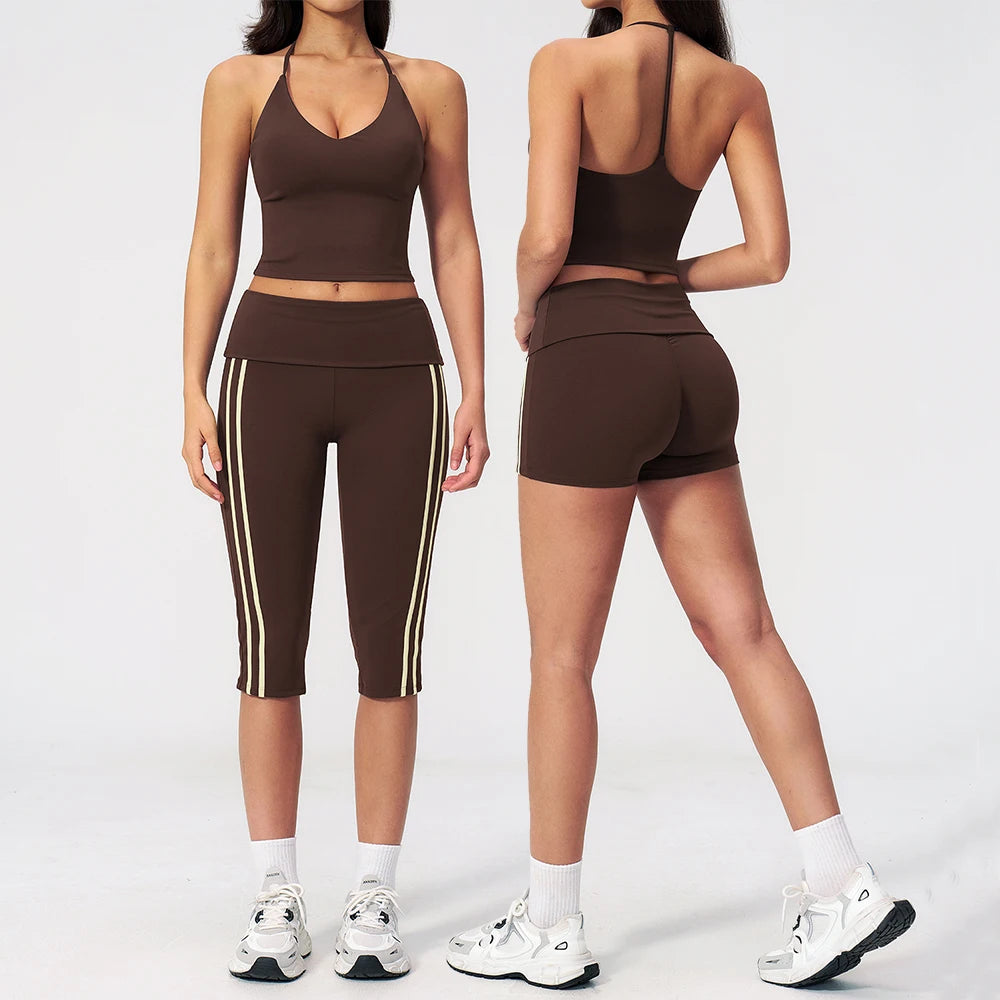 Yoga Suit 2PCS Women Sports Bra High Waist Capri Pants Shorts Athletic Wear Outfits Gym Set Fitness Workout Clothes Sportswear