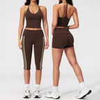 Yoga Suit 2PCS Women Sports Bra High Waist Capri Pants Shorts Athletic Wear Outfits Gym Set Fitness Workout Clothes Sportswear