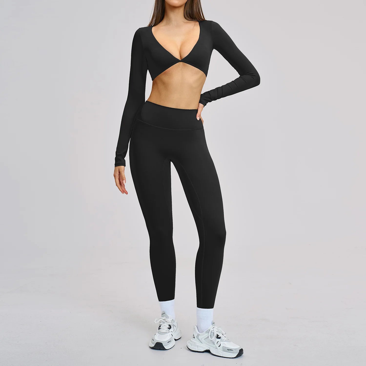 2PCS Yoga Suit Women Tracksuit Sports Set Gym Outfits Running Workout Clothes Long Sleeve Sports Bra Athletic Wear Yoga Clothing
