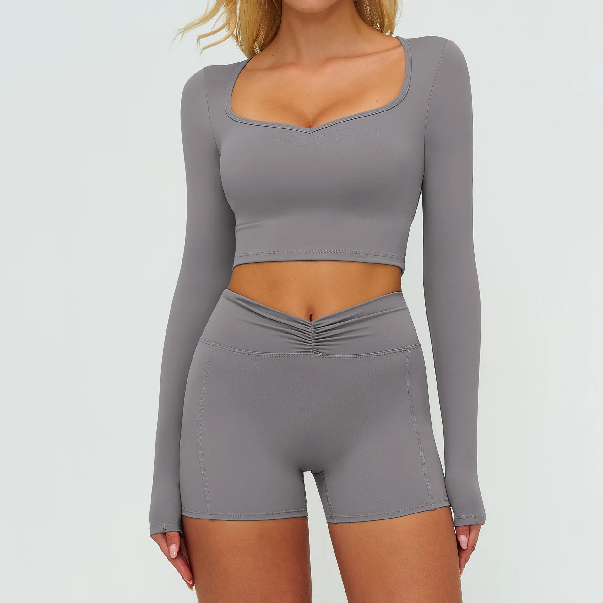 Yoga Set 2PCS Women Tracksuit Sportswear Workout Clothes Athletic Wear Gym Legging Fitness Bra Crop Top Long Sleeve Sports Suits