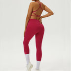 Yoga Clothes Set 2 Piece Gym Set Sportswear Women Cross Back Bra Top High Waist Leggings Fitness Suit Running Workout Tracksuit