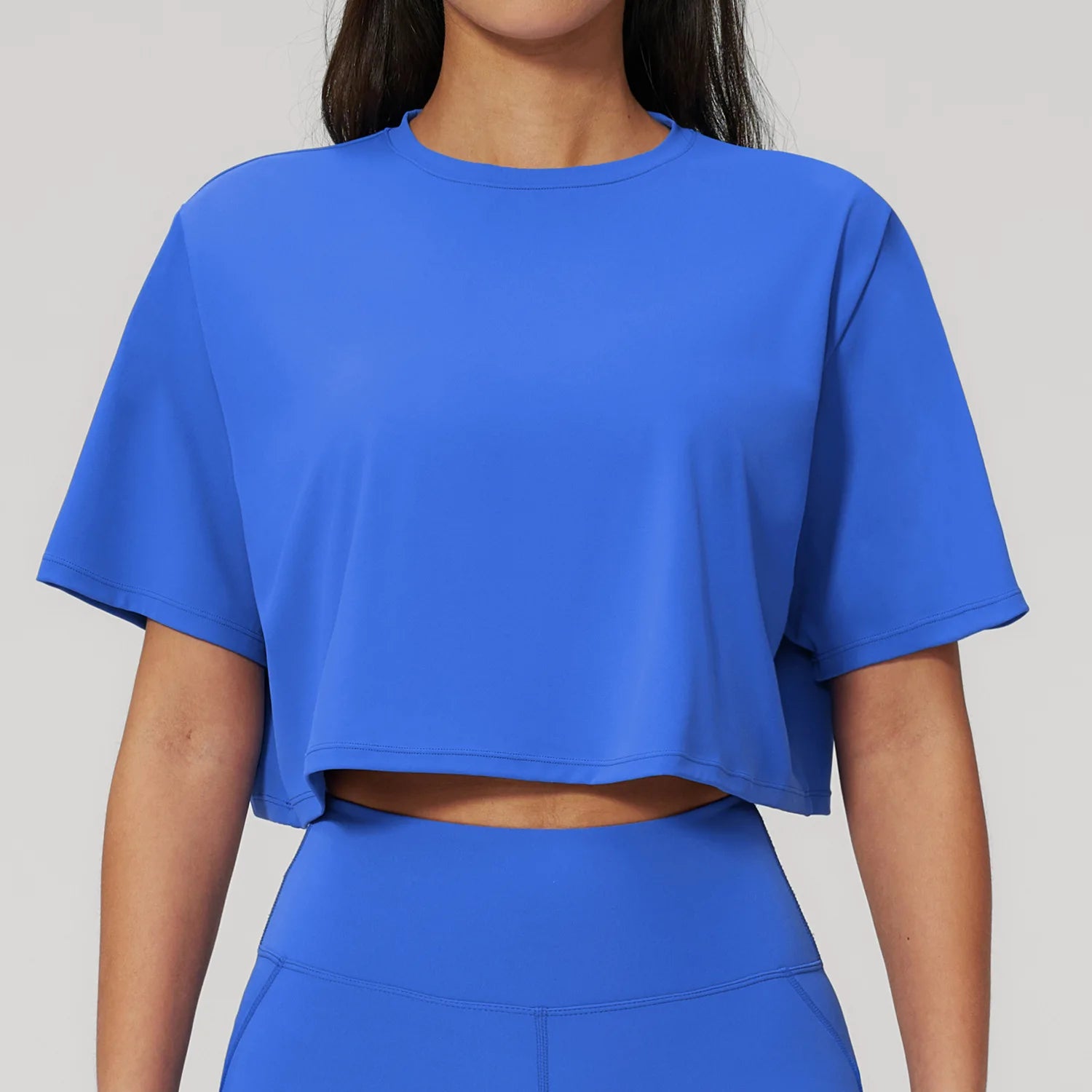 Summer Sports Short-sleeved Yoga Wear Workout Crop Top Loose Round Neck Short T-shirt Running Fitness Top Breathable Yoga Shirt
