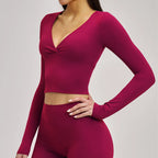 Sexy Yoga T-shirts Women Solid Sports Top Long Sleeve Gym Workout Running Shirts Exposed Navel Quick Dry Fitness Gym Sport Wear