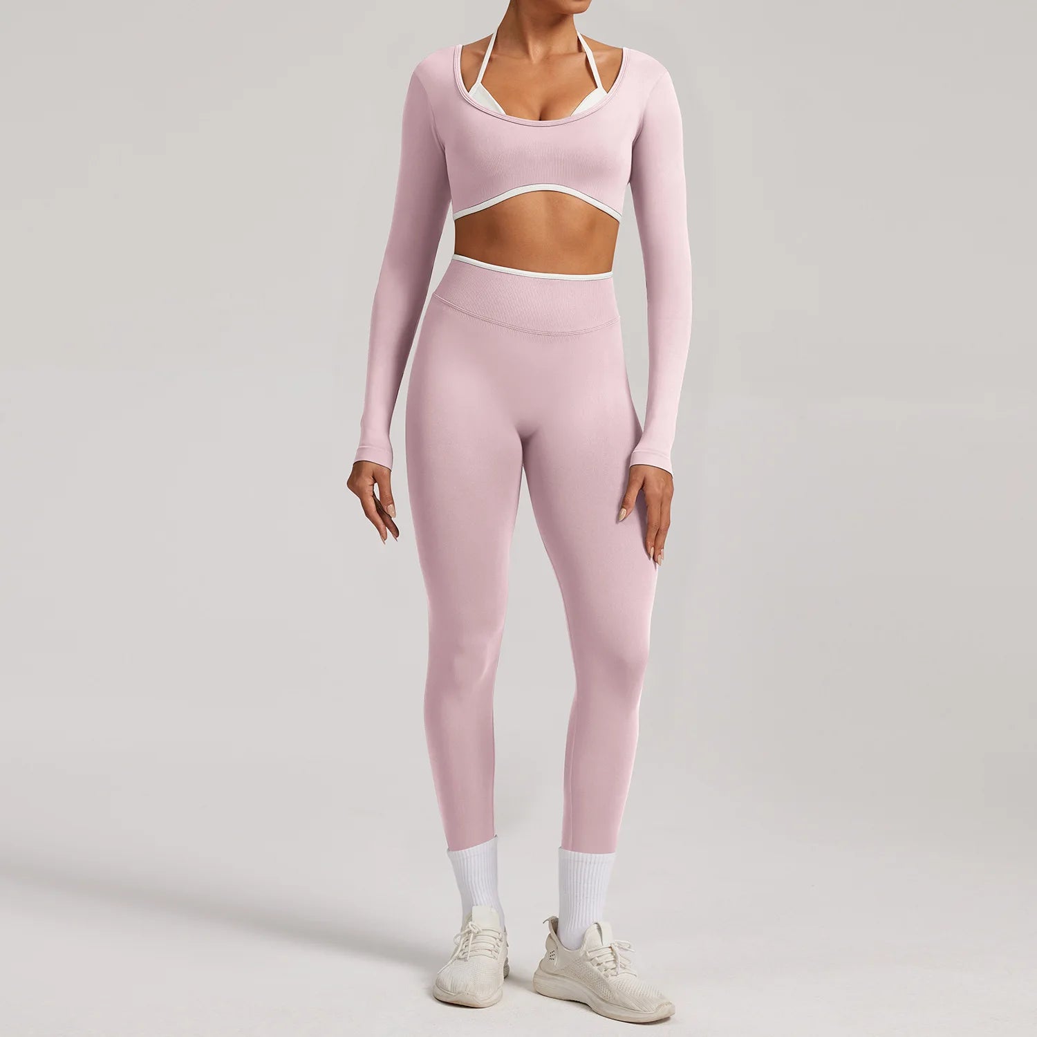 Seamless Yoga Set 2PCS Women Tracksuit Workout Outfits Sportswear Gym Clothes Fitness Leggings Sports Long Sleeves Athletic Wear
