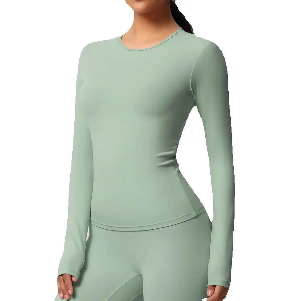 JUREN Yoga Shirts For Women Long Sleeve Fitness Running Push Up Gym Clothes Workout Dry Fit Breathable High Elastic Sports Top