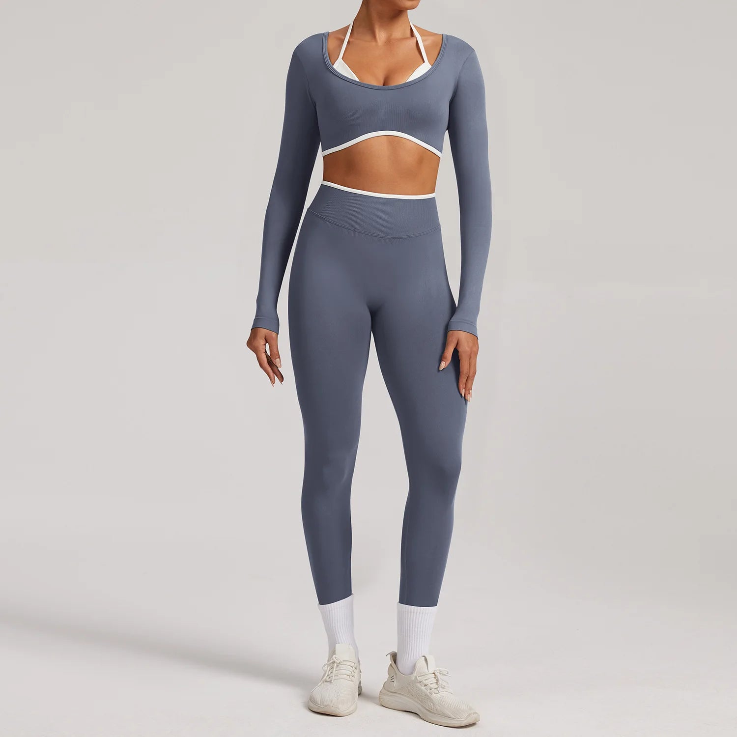 Seamless Yoga Set 2PCS Women Tracksuit Workout Outfits Sportswear Gym Clothes Fitness Leggings Sports Long Sleeves Athletic Wear