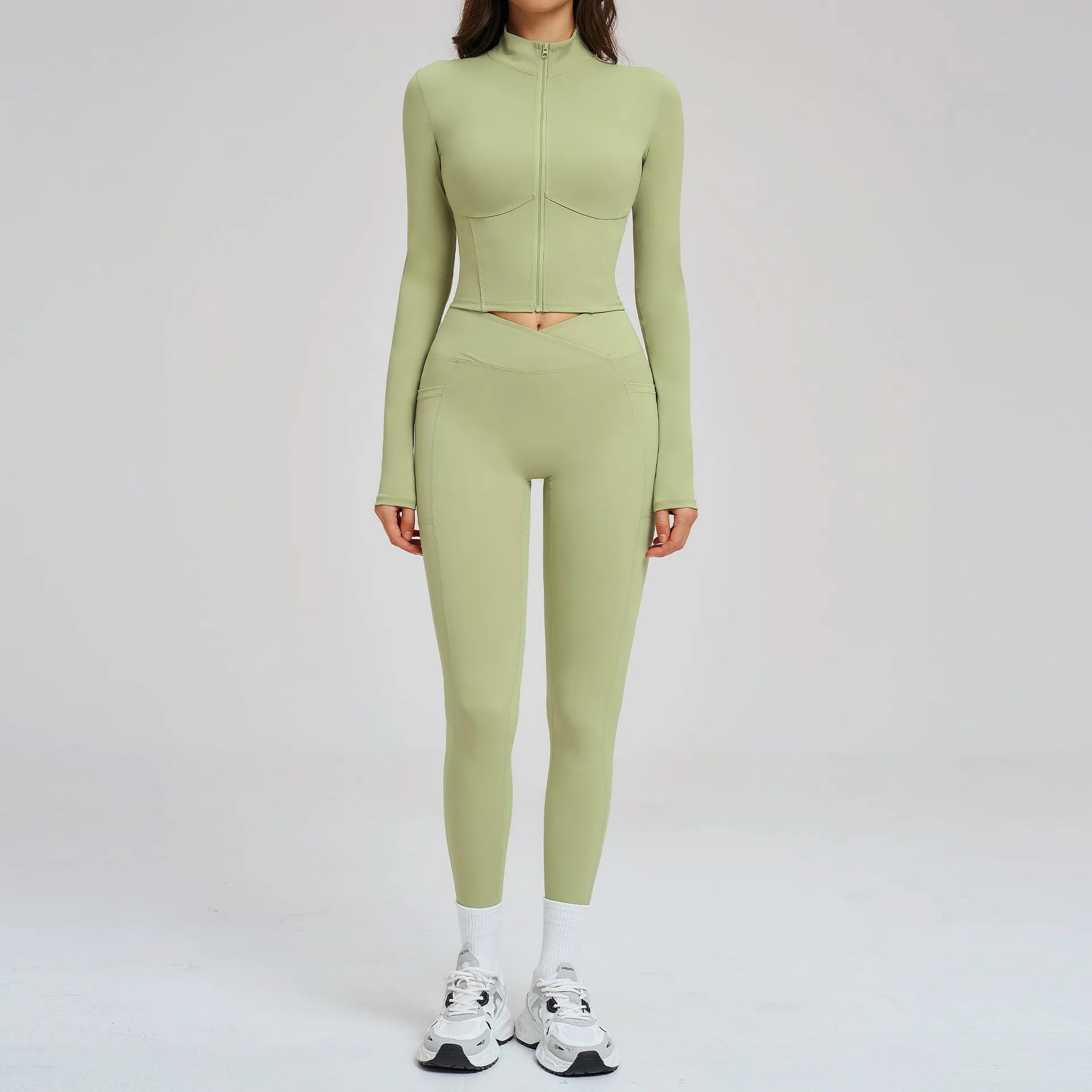 JUREN Sportswear 2PCS Sports Suit Long Sleeve Gym Set Women Tracksuit Quick-Dry Yoga Clothes Workout Leggings Suit Women Outfits