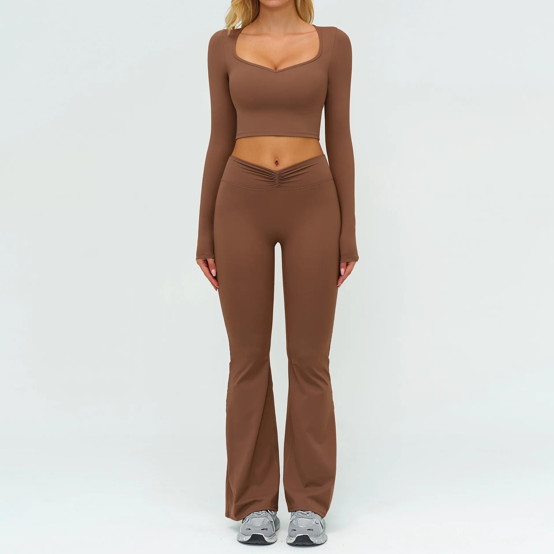 Yoga Set 2PCS Women Tracksuit Sportswear Workout Clothes Athletic Wear Gym Legging Fitness Bra Crop Top Long Sleeve Sports Suits
