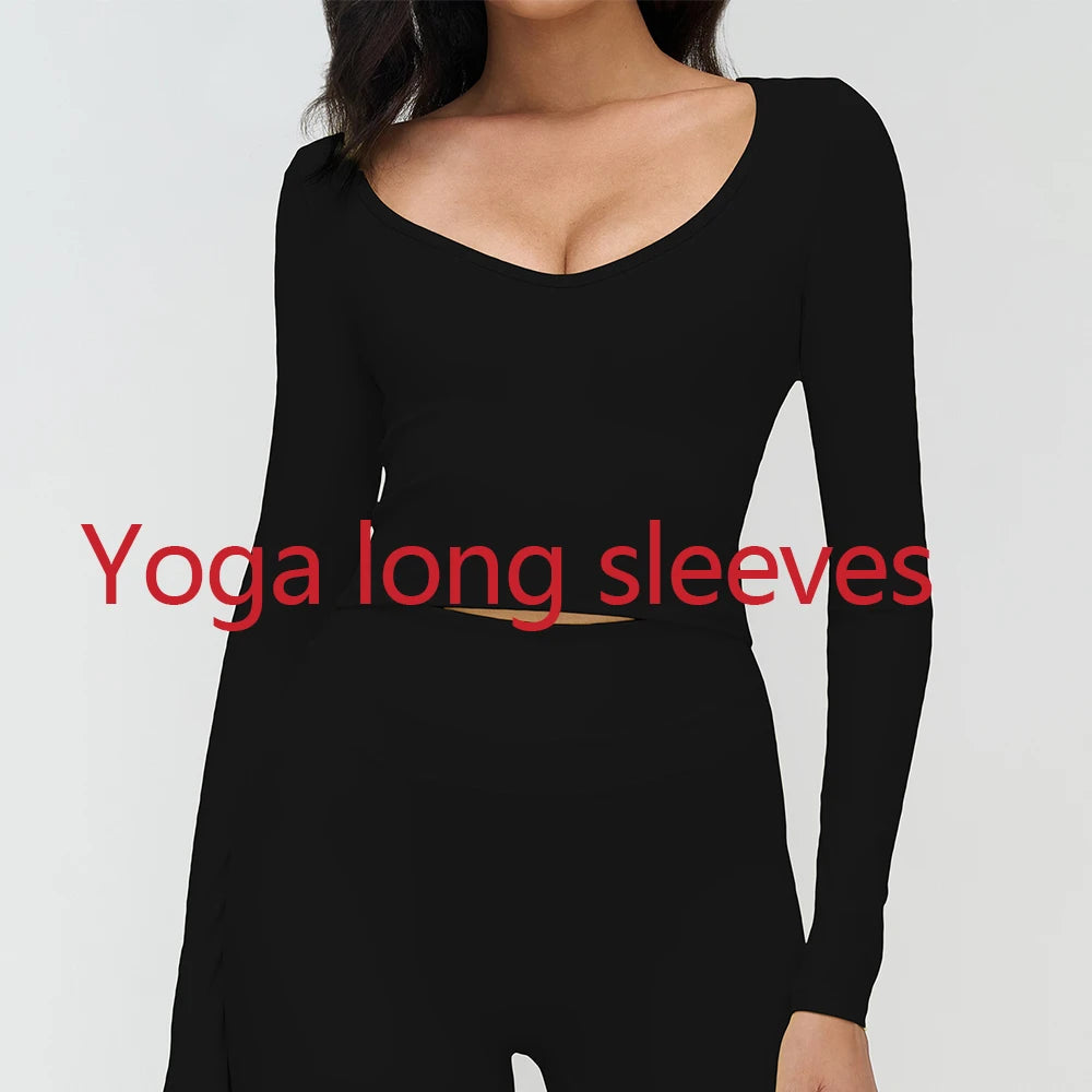 Women Yoga Shirts Crop Top Long Sleeves Shirts Women Yoga Sports Fitness T-shirt Running Gym Clothes High Elastic Workout Tops