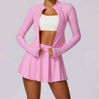 Summer Yoga Set 2 Pieces Outdoor UV Protection Sports Long sleeved Sunscreen Coat Quick drying Ice Silk Cool Running Short Skirt
