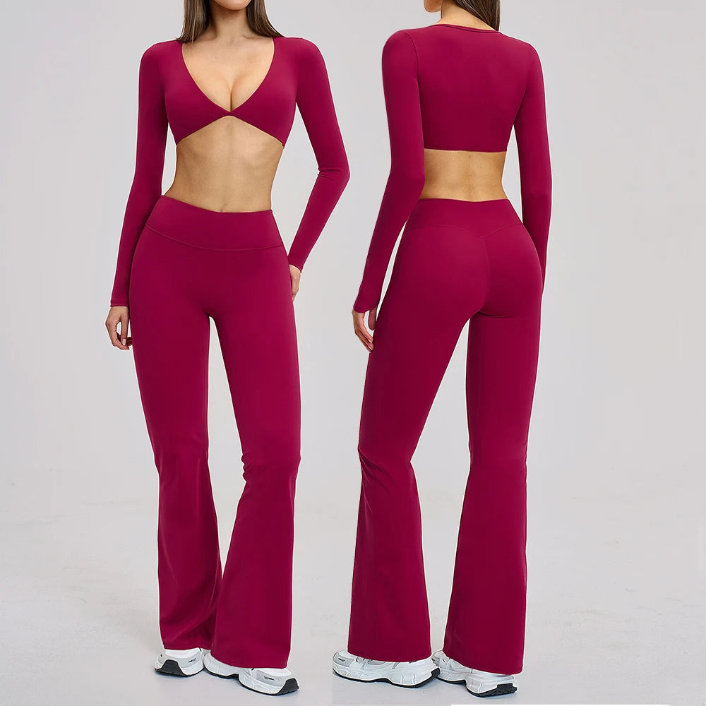 Yoga Set 2PCS Women Tracksuit Sportswear Yoga Outfits Workout Clothes Athletic Wear Gym Legging Fitness Long Sleeve Sports Suits