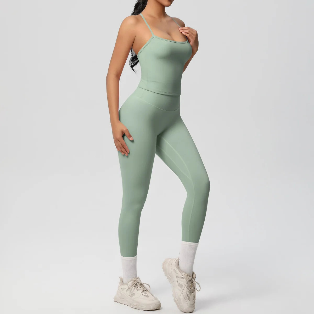 JUREN Yoga Outfits Women Tracksuit Fitness Suit Training Sleeveless Sport Gym Set Workout Overalls Sports Underwear Sportswear