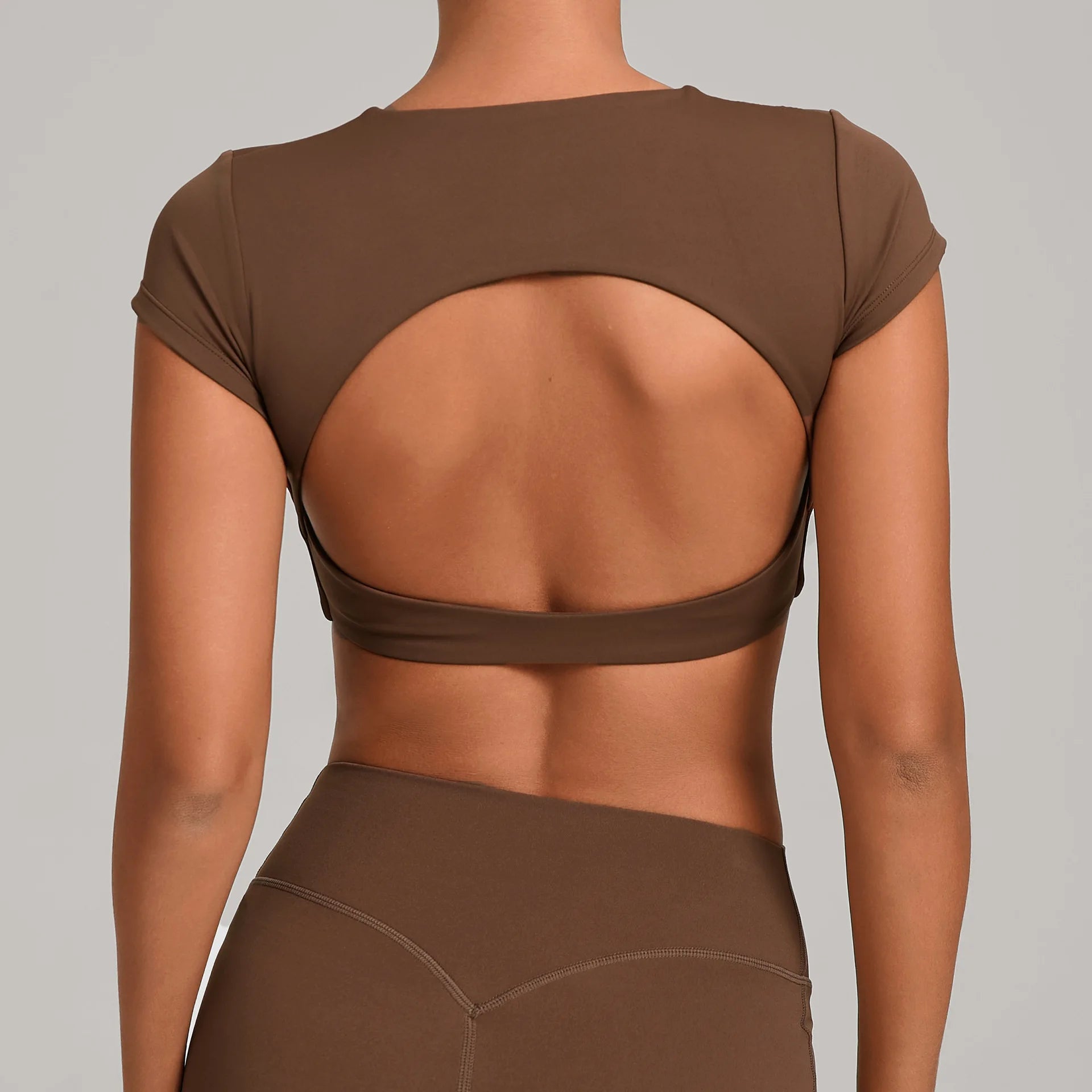 JUREN Sports Shirts Breathable Workout Tops Fitness Short Sleeves Female Backless Yoga Clothing Sport Crop Tops Women Gym Top