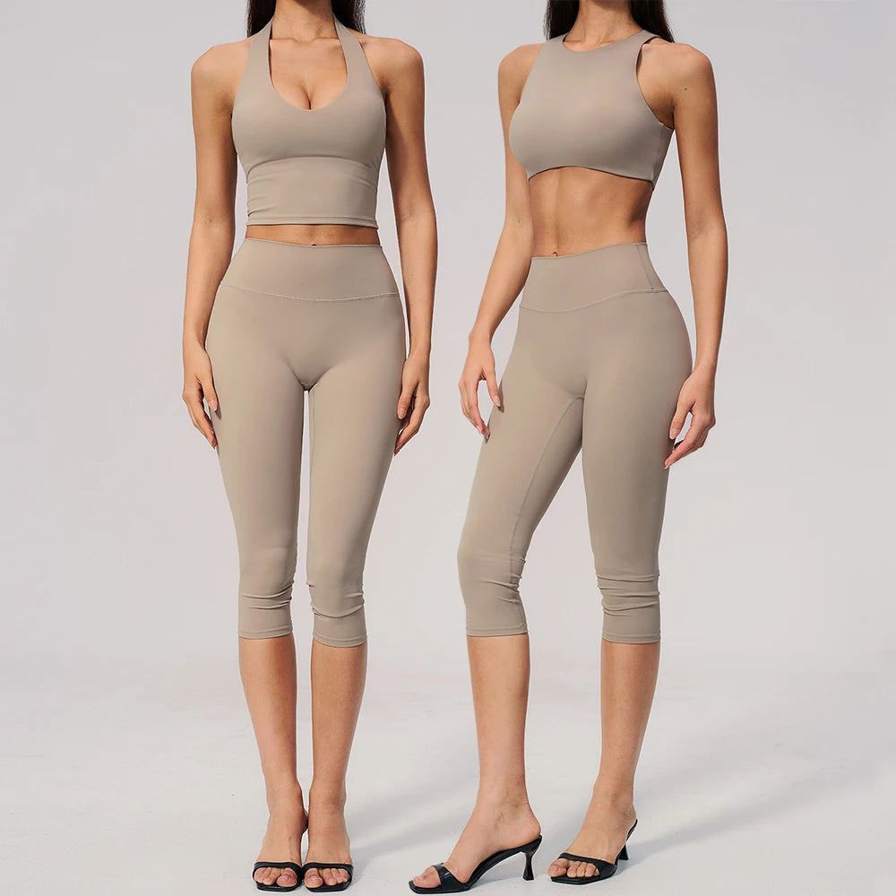 Yoga Capri Pants Set 2PCS Yoga Suit Sports Set Women Clothes Gym Set Women Tracksuit Running Workout Athletic Wear Yoga Clothing