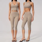 Yoga Capri Pants Set 2PCS Yoga Suit Sports Set Women Clothes Gym Set Women Tracksuit Running Workout Athletic Wear Yoga Clothing