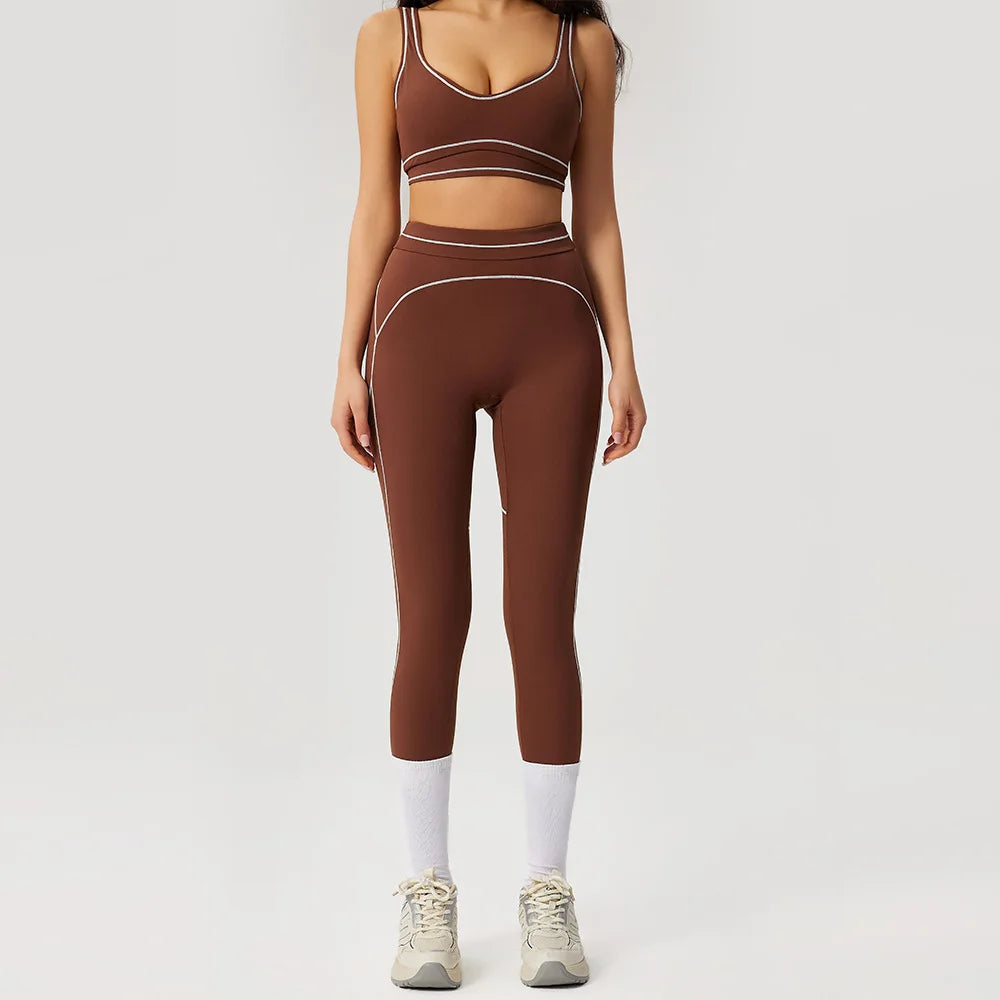 2PCS Women Tracksuit Yoga Set Sport Suit Gym Wear Workout Clothes Gym Crop Top High Waist Legging Fitness Bra Set Sports Suits