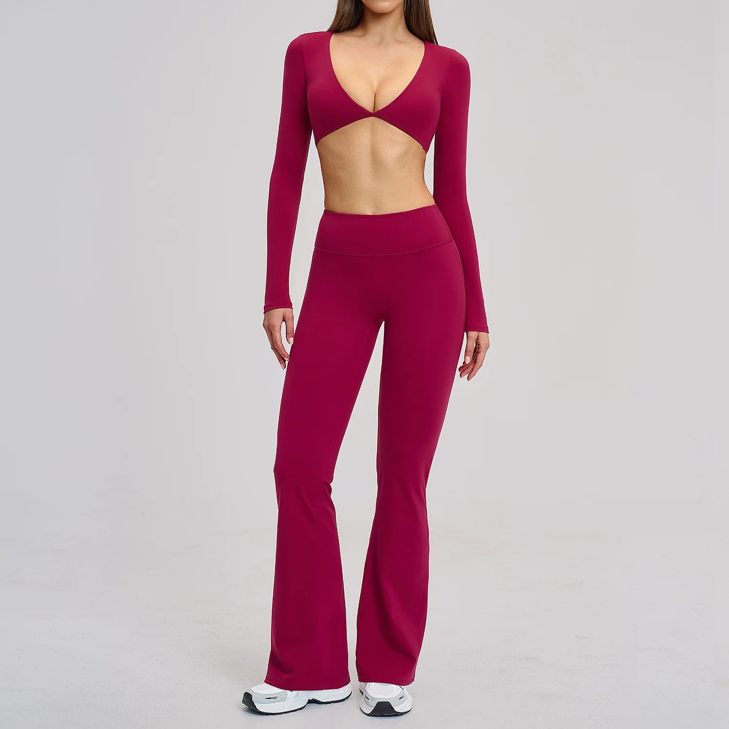 Yoga Set 2PCS Women Tracksuit Sportswear Yoga Outfits Workout Clothes Athletic Wear Gym Legging Fitness Long Sleeve Sports Suits