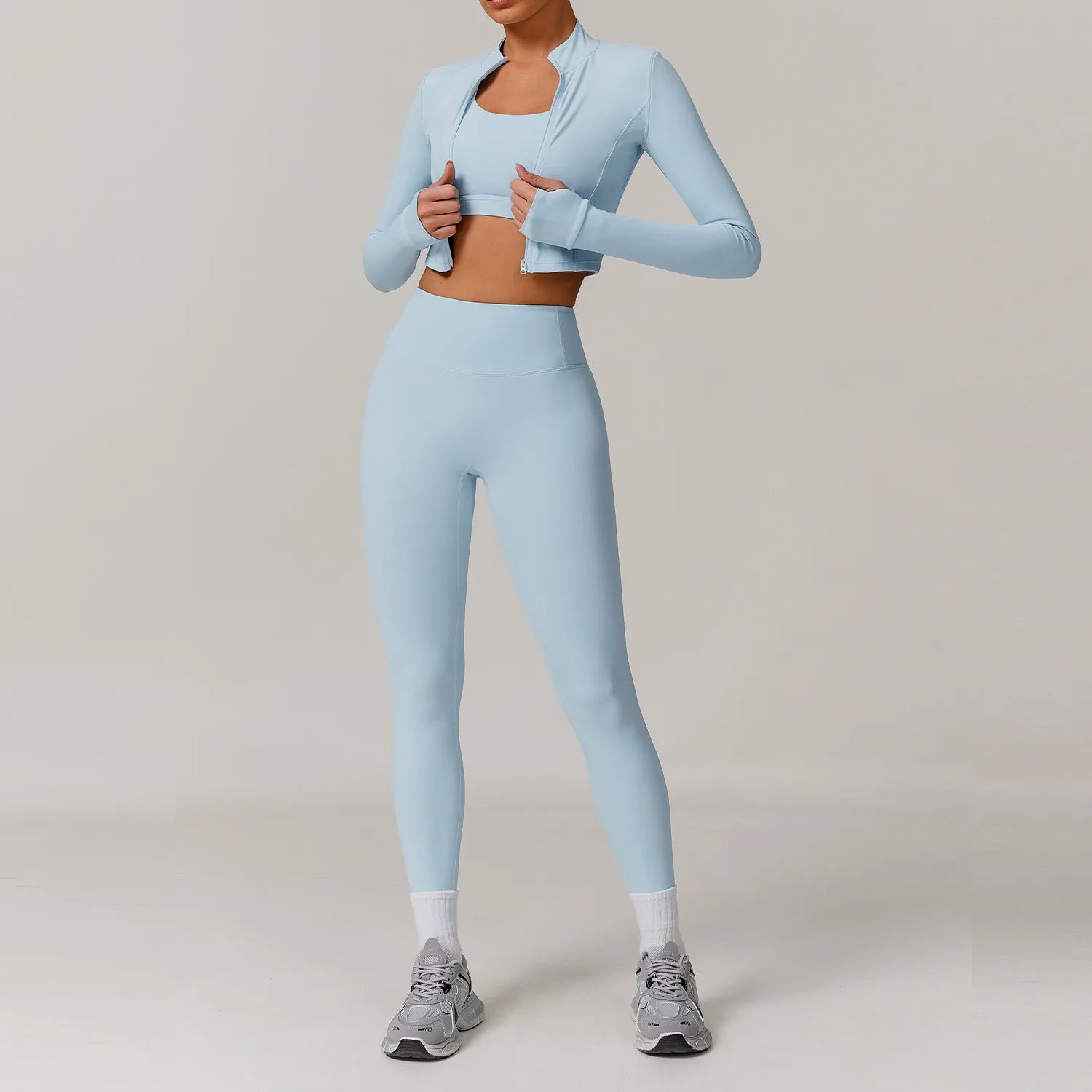 3PCS Yoga Set Gym Clothes Sportswear Yoga Suits For Women Tracksuits Long Sleeve Crop Top Fitness Set Sports Bra Gym Leggings