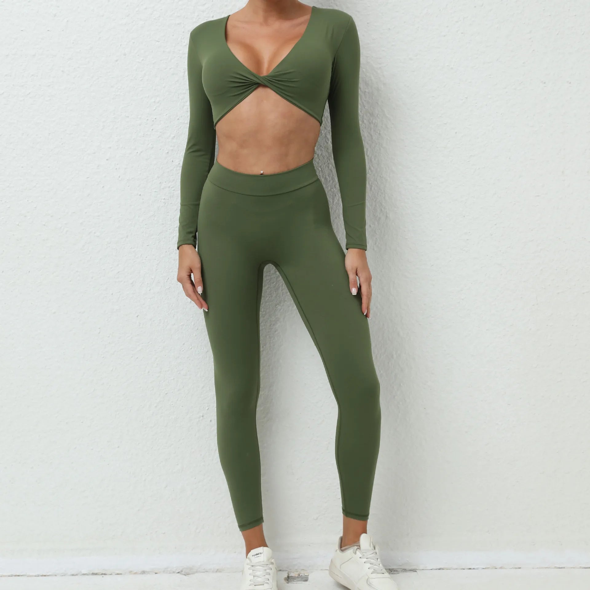 JUREN Yoga Set 2PCS Women Tracksuit Workout Set Sportswear Gym Clothes Fitness Long Sleeve High Waist Leggings Set Sports Suit