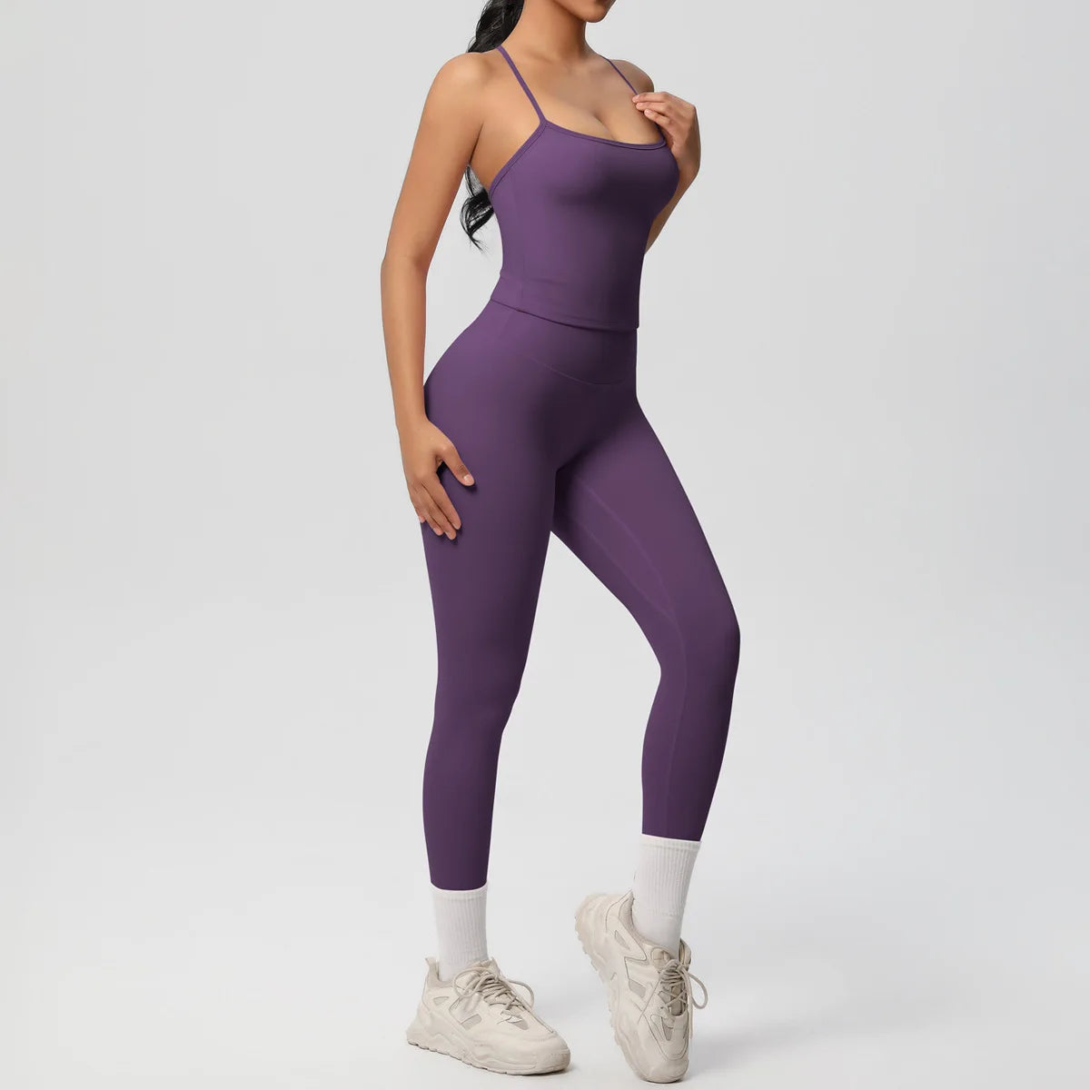 JUREN Yoga Outfits Women Tracksuit Fitness Suit Training Sleeveless Sport Gym Set Workout Overalls Sports Underwear Sportswear