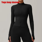 Women Zipper Jacket Yoga T-shirts Solid Sports Top Long Sleeve Crop Tops Running Shirts Sexy Quick Dry Fitness Gym Sport Wear