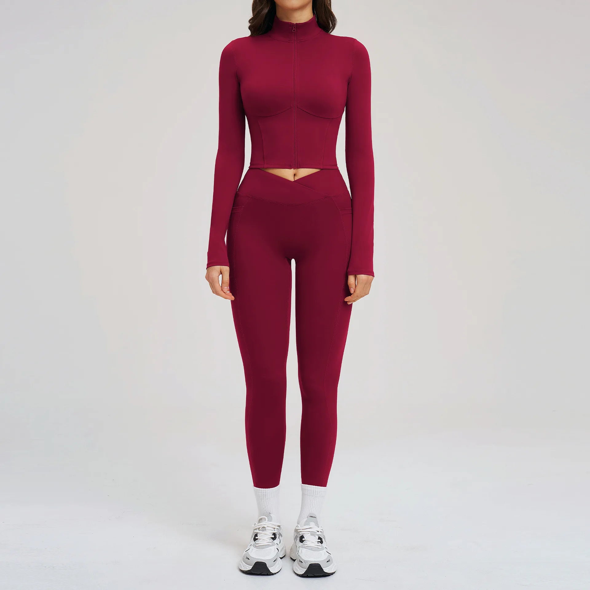 JUREN Sportswear 2PCS Sports Suit Long Sleeve Gym Set Women Tracksuit Quick-Dry Yoga Clothes Workout Leggings Suit Women Outfits
