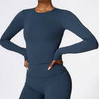 Yoga T-shirts Solid Sports Top Women Long Sleeve Gym Workout Running Shirts Sexy Exposed Navel Quick Dry Fitness Gym Sport Wear