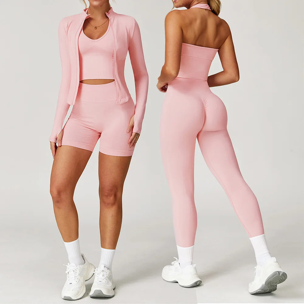 2/3/4PCS Yoga Set Seamless Gym Clothes Sportswear Yoga Suits For Women Fitness Long Sleeved Tracksuits Sports Bra Gym Leggings