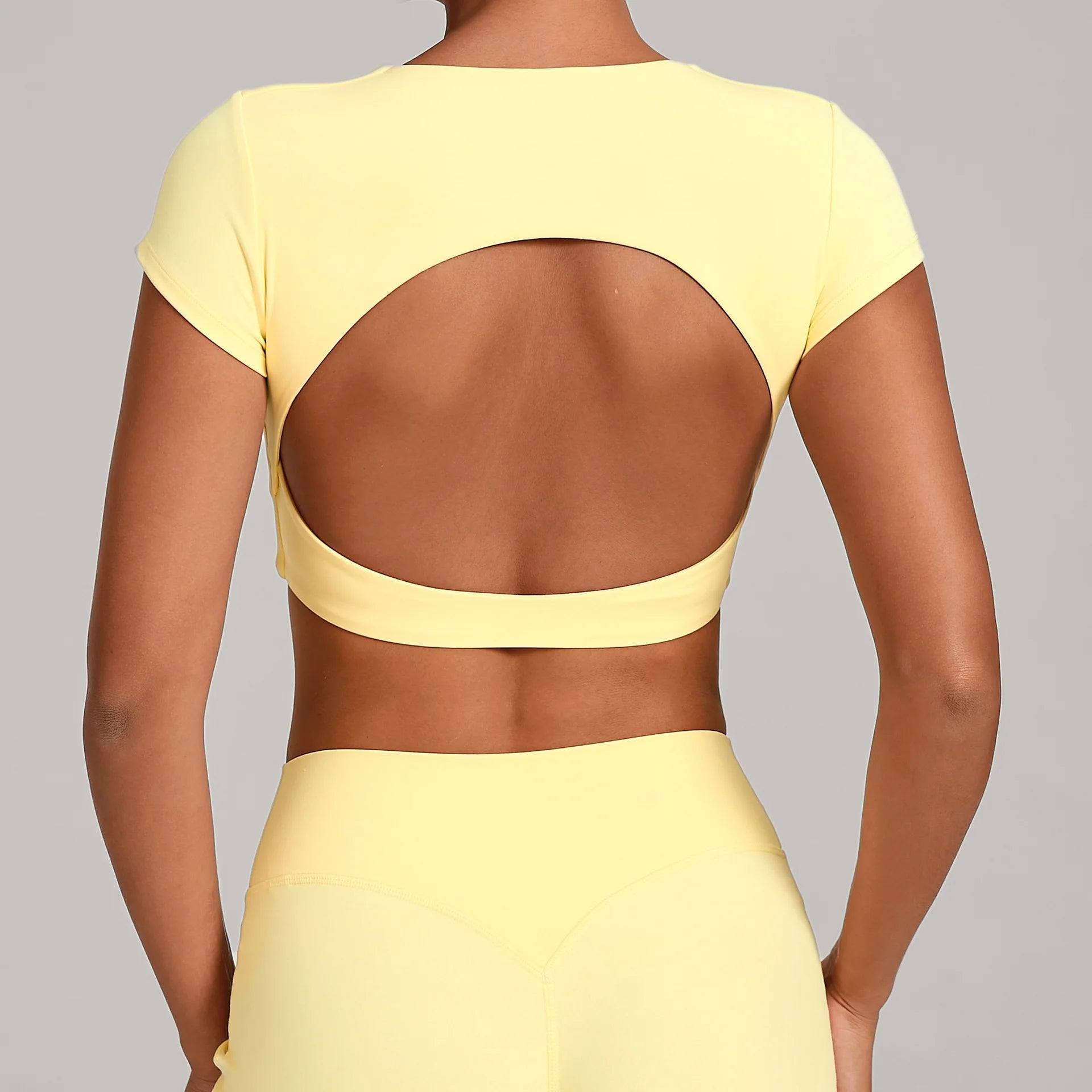 JUREN Sports Shirts Breathable Workout Tops Fitness Short Sleeves Female Backless Yoga Clothing Sport Crop Tops Women Gym Top