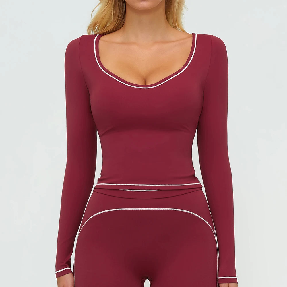 Yoga Shirts Women's Yoga Long Sleeve Fitness Long Sleeve Running Gym Clothes Workout Dry Fit Breathable High Elastic Sports Top