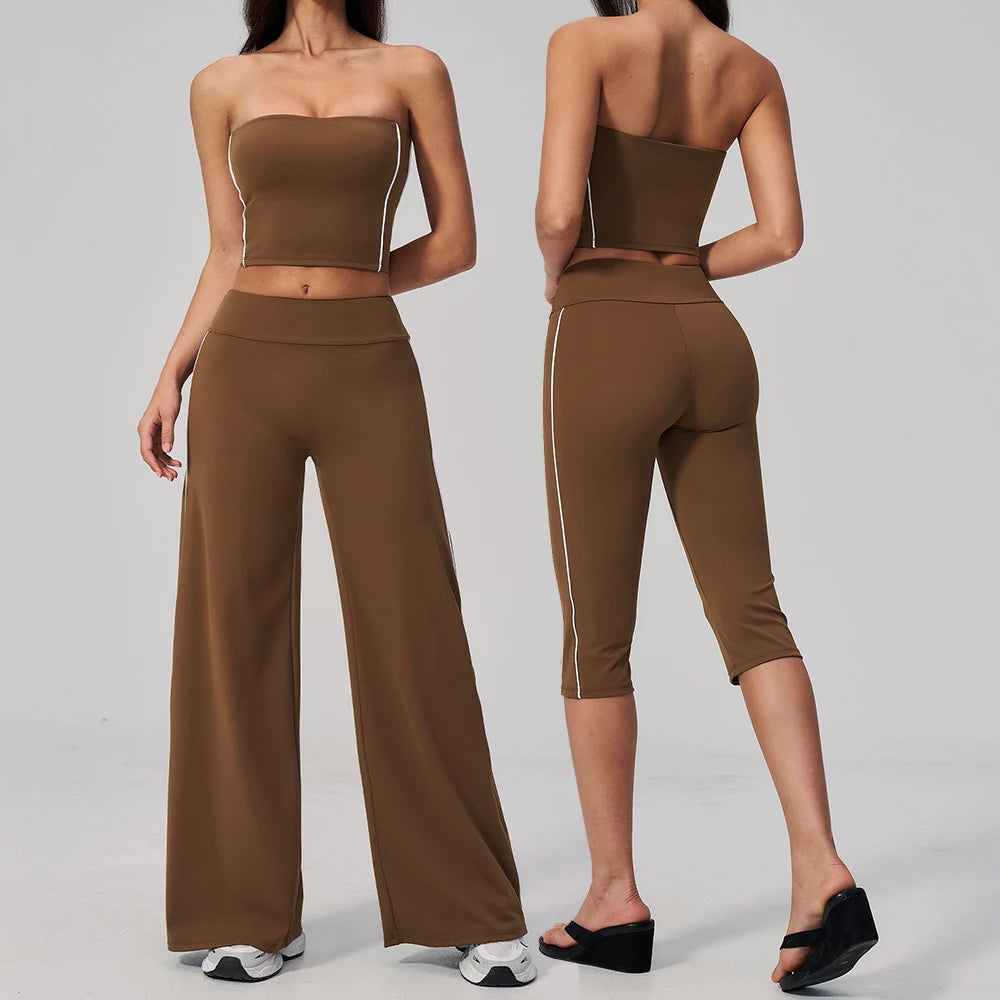 Women's Tracksuit 2PCS Yoga Clothes Athletic Wear Pilates Fitness Suit Gym Outfits Workout Sets Push Up Sports Bra Capri Pants