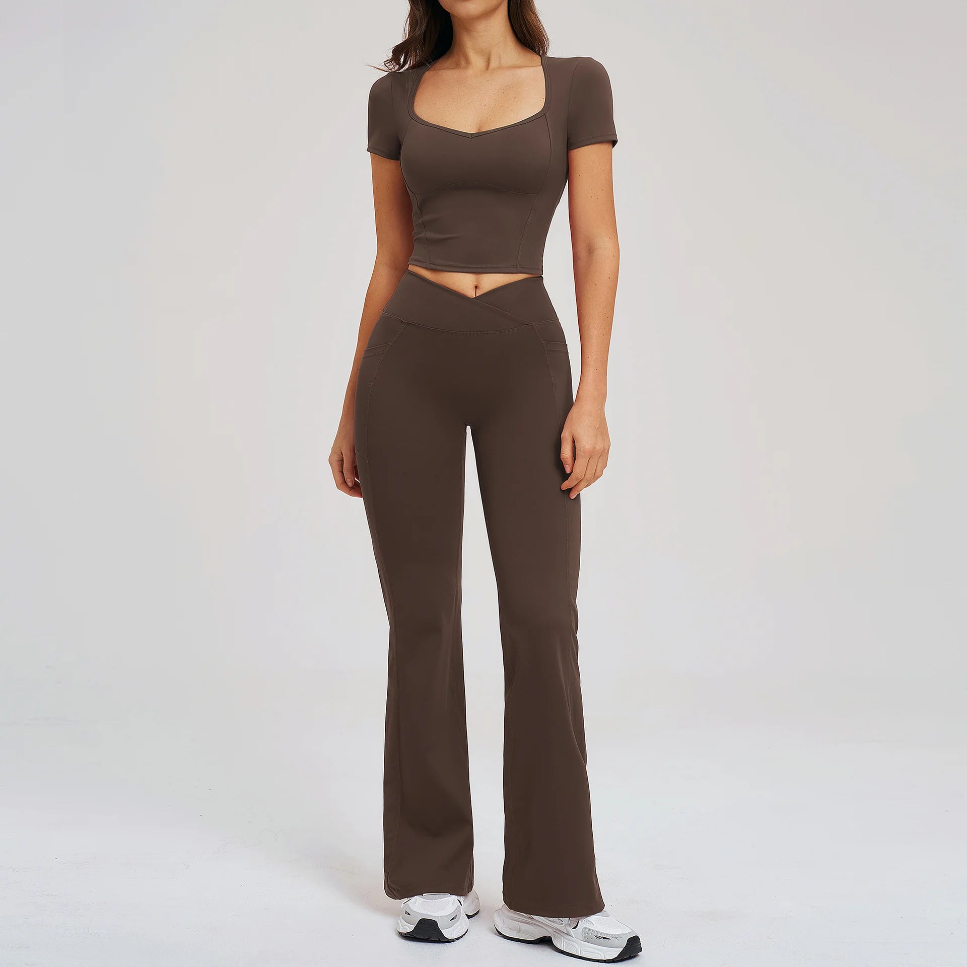 Yoga Set 2 Pieces Gym Clothes Sportswear Yoga Outfits For Women Fitness Short Sleeve Crop Top Tracksuits Sports Set Gym Leggings