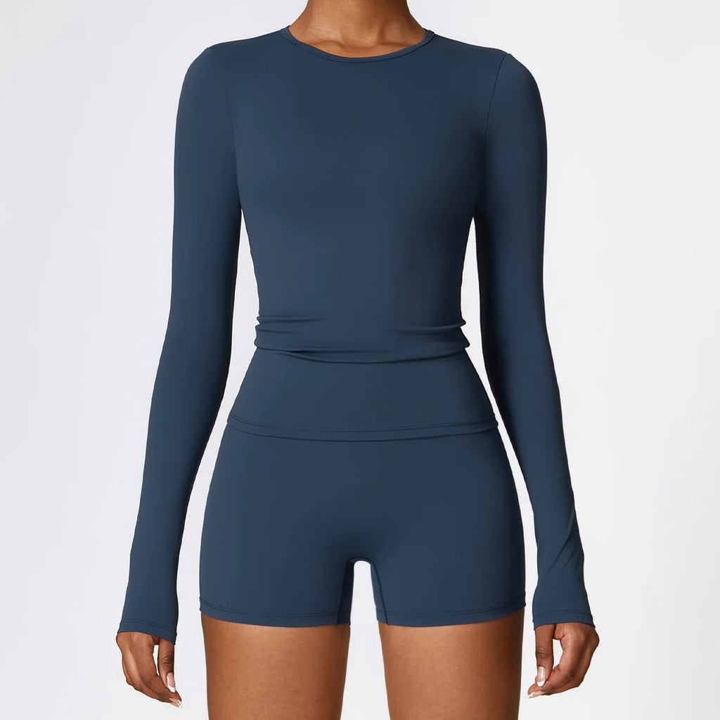JUREN Sports Long Sleeve Shirt Quick Dry Yoga Clothes Gym Top Women Breathable Fitness Tops Yoga Shirt Women Workout Top Female