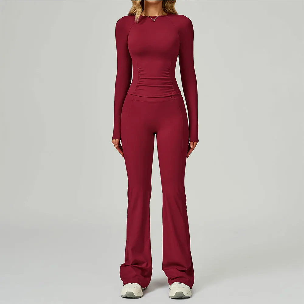 JUREN 2 Pieces Yoga Suit Women Sports Set Quick-Drying Gym Set Women Tracksuit Running Workout Long Sleeve Sports Yoga Clothing