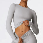 Yoga T-shirts Solid Sports Top Women Long Sleeve Gym Workout Running Shirts Sexy Exposed Navel Quick Dry Fitness Gym Sport Wear