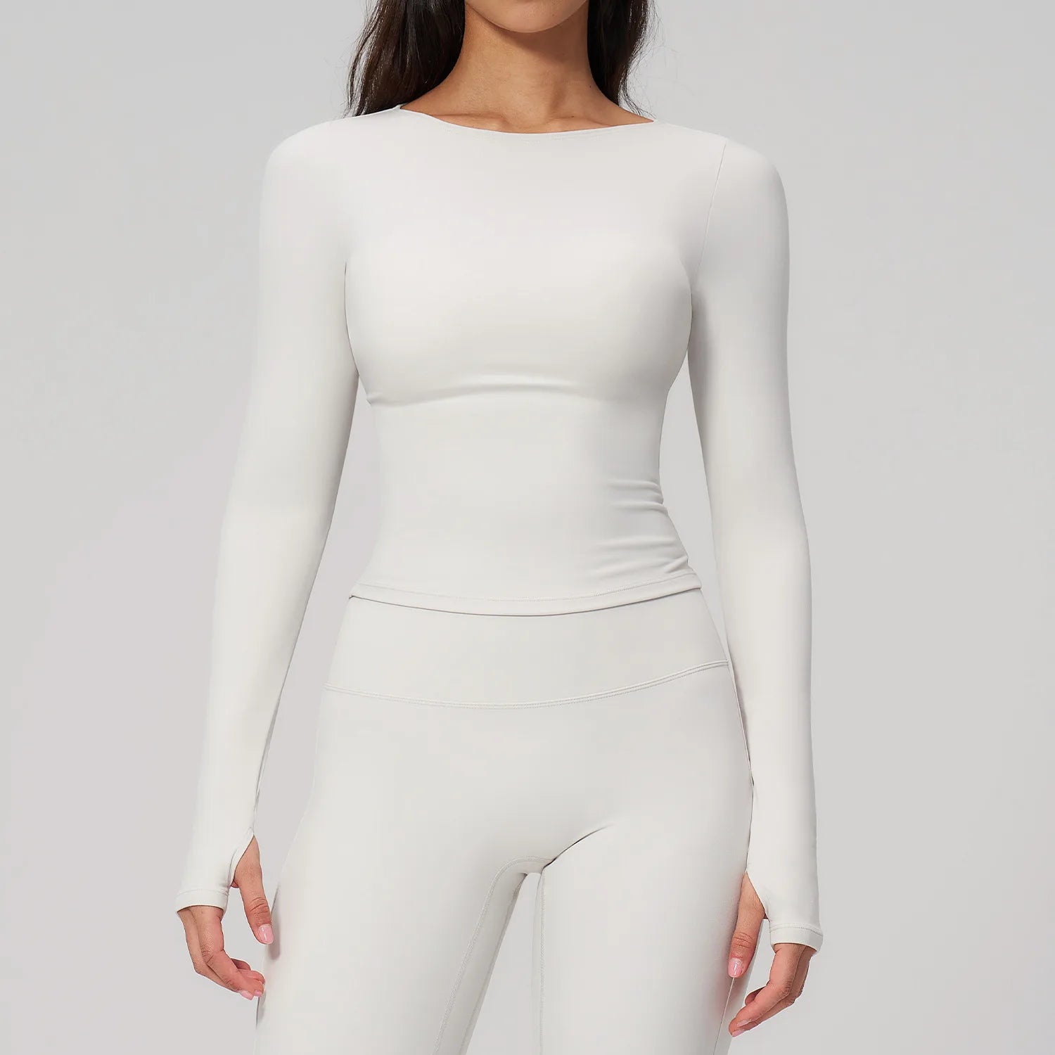 JUREN Women Yoga T-shirts Solid Sports Top Long Sleeve Gym Workout Running Shirts Exposed Navel Quick Dry Fitness Gym Sport Wear