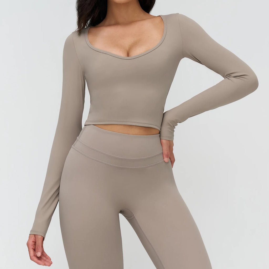 Women Yoga Shirts Crop Top Long Sleeves Shirts Women Yoga Sports Fitness T-shirt Running Gym Clothes High Elastic Workout Tops
