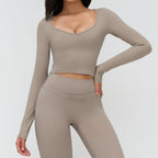Women Yoga Shirts Crop Top Long Sleeves Shirts Women Yoga Sports Fitness T-shirt Running Gym Clothes High Elastic Workout Tops