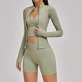 Seamless 3PCS Yoga Suit Sports Set Women Yoga Tracksuit Gym Running Workout Clothes Zipper Long Sleeve Sports Bra Athletic Wear