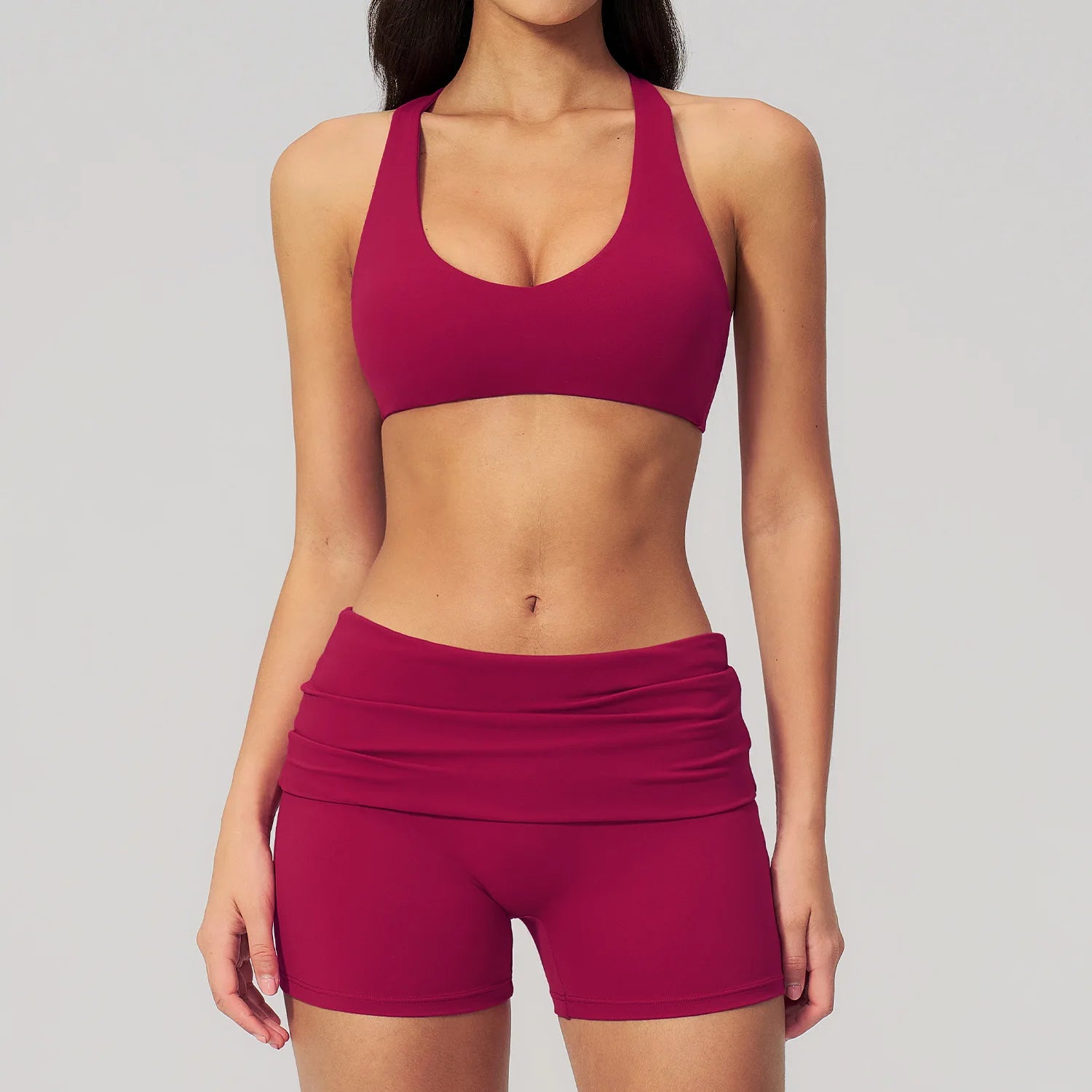 2PCS Athletic Wear Women's Tracksuit Sports Yoga Set Fitness Outfits Gym Clothes Sportswear Knitted Short Sleeve Top Gym Shorts