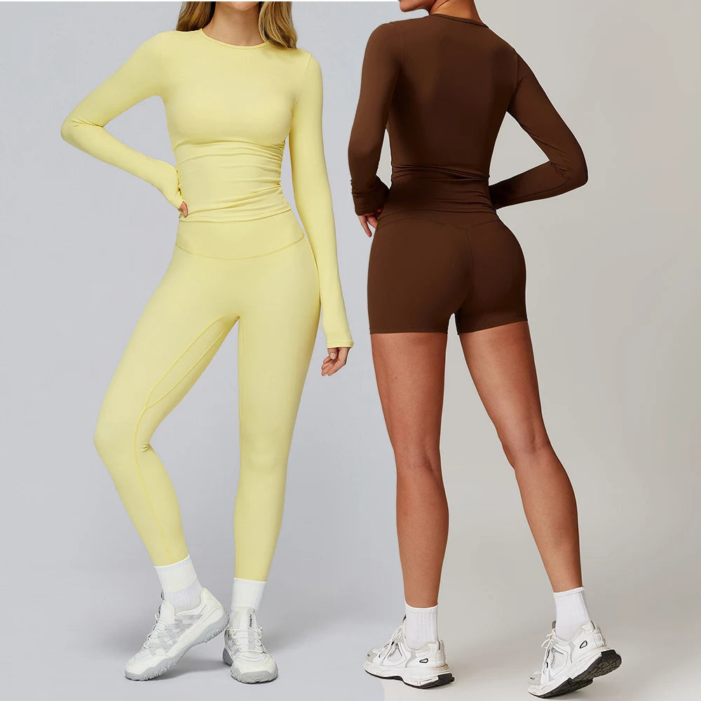 2PCS Yoga Suit Women Sports Outfits Quick-Drying Gym Set Women Tracksuit Running Workout Long Sleeve Sports Shirt Yoga Clothing