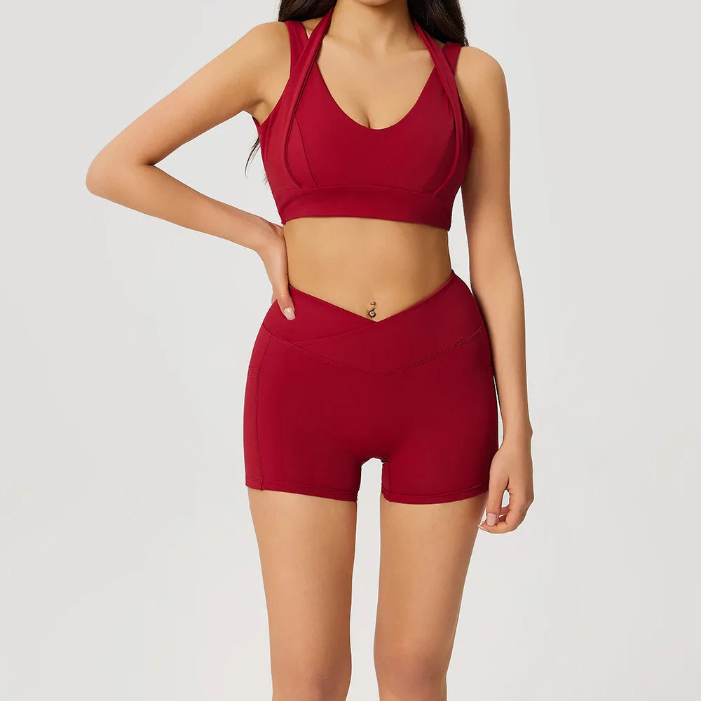 2 Pieces Yoga Set For Women Gym Clothes Sportswear Yoga Suits Fitness Short Sleeve Crop Top Tracksuits Sports Bra Gym Leggings